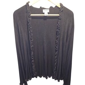 Chico's Travelers Sz. Large Black Open Front Ruffled Cardigan